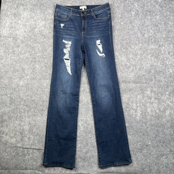 Rewind Women Size 9 29W Jeans Dark Wash Bootcut Stretch Mid Rise Distressed - Picture 1 of 9